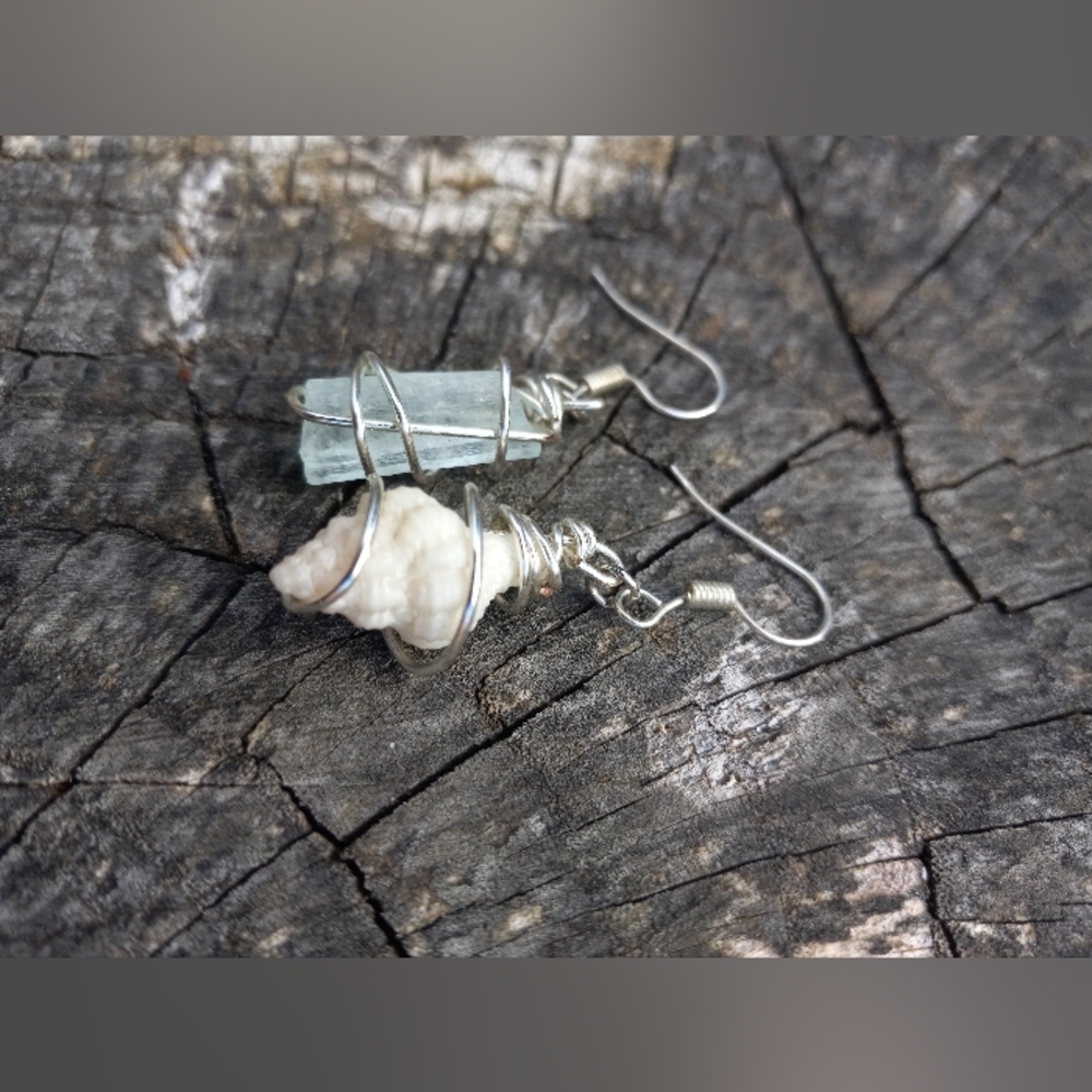 Crystal & Shell earring set, asymmetrical